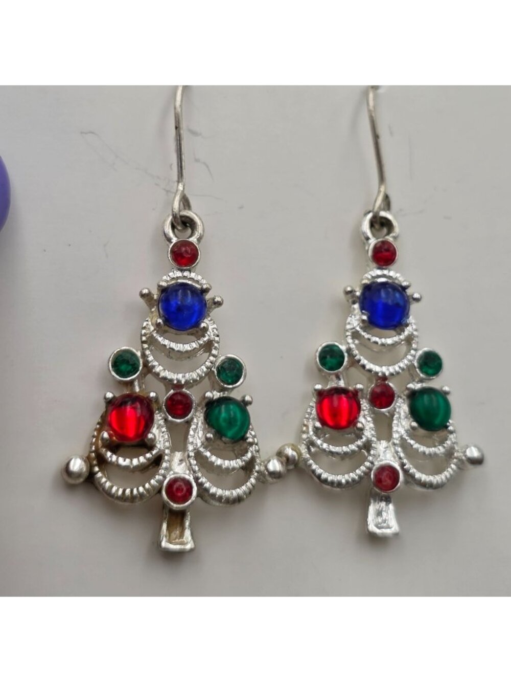 Tree Dangle Earrings With Red & White Enamel Christmas Themed Jewelry 1"